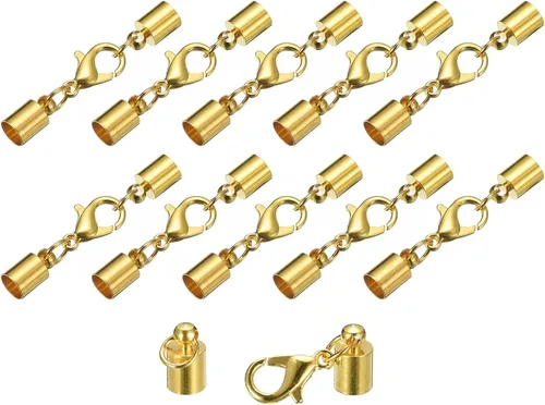 Miniatura 47 de uxcell Juego de 10 tapas de cuero de 0.315 in con cierres de pinza de langosta, terminadores de barril para hacer pulseras de cuero, tono bronce