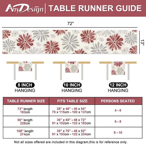 Miniatura 7 de AnyDesign Camino de mesa floral acuarela con flores rojas y grises, decoración de mesa de comedor, cubierta rústica para interiores y exteriores