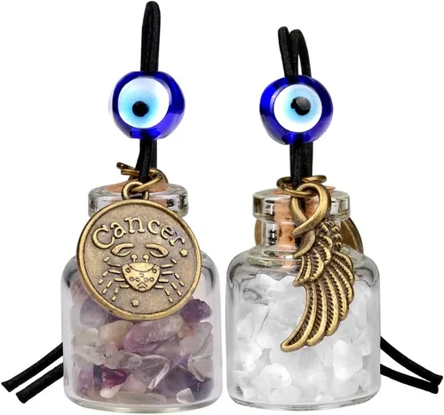 Miniatura 14 de Zodiac Birthstone Car Charms for Rearview Mirror Hanging - Two Gemstone Good Luck Bottles with Evil Eye Protection Bead and Guardian Angel Wing