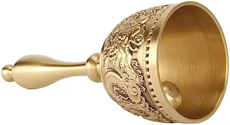 Miniatura 9 de Campana de mano de latón antiguo de 4.9 pulgadas para recepción de boda, hotel, tono de anillo nítido transparente, aspecto rústico vintage