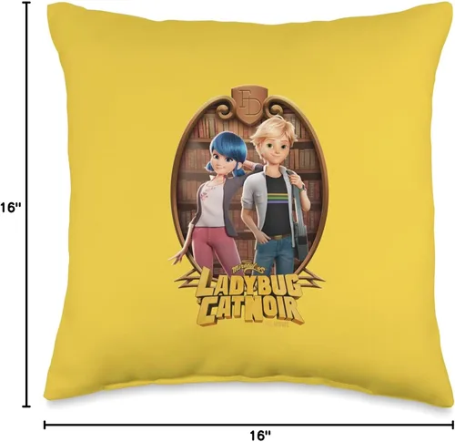 Miniatura 4 de Miraculous Ladybug and Cat Noir The Movie Marinette Adrien - Almohada de 16 x 16 pulgadas, multicolor