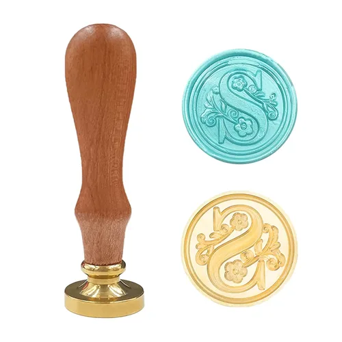 Miniatura 20 de Sello de cera medieval tradicional del alfabeto inicial, cabeza de latón, mango de madera, sellos de letras para tarjeta/sobre/regalo - (Letra W)