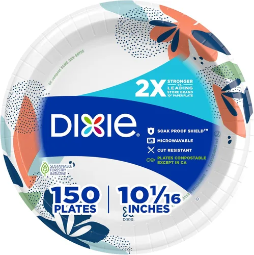 Miniatura 11 de Dixie Platos de papel grandes, 10 pulgadas, 54 unidades, 2 veces más fuertes, aptos para microondas, a prueba de remojos, resistentes a cortes