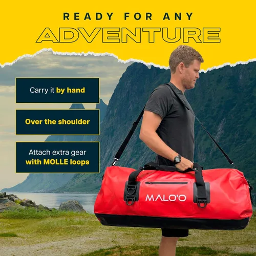 Miniatura 4 de Bolsa de lona impermeable seca Malo’o, bolsa de equipo resistente enrollable con tapa superior impermeable y correas Molle, bolsa marina para kayak