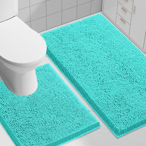 Miniatura 125 de Smiry Juego de 2 alfombras de baño, felpilla suave y absorbente, lavable a máquina, antideslizantes, para bañera, ducha y suelo