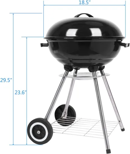 Miniatura 5 de Parrillas de carbón de 18 pulgadas con ruedas, parrilla de hervidor para cocinar al aire libre, barbacoa, barbacoa, parrilla de carbón con estante