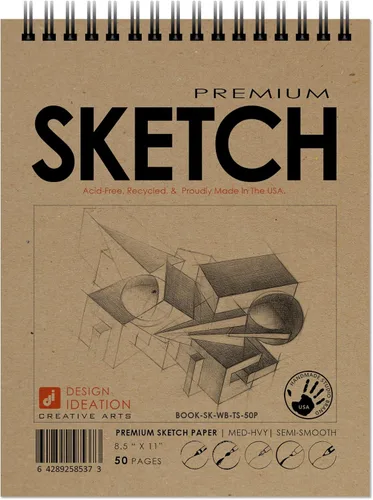 Cuaderno de bocetos. Bloc encuadernado con alambre para lápiz, tinta, marcador, carbón y pinturas de acuarela, (8.5 x 11 pulgadas), 50 páginas (1)