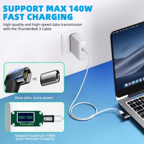 Miniatura 3 de Adaptador magnético USB tipo C, (paquete de 2) adaptador USB C magnético de 24 pines con PD 140 W USBC 4 20 Gbps transferencia de datos 8K 60Hz