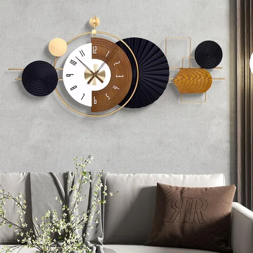 Miniatura 16 de Reloj de pared Anmotpe moderno, operado con batería, grandes relojes negros de metal y madera, estilo retro, reloj de pared grande de metal