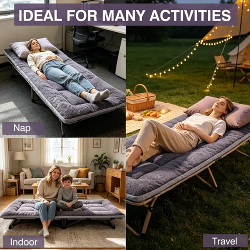 Miniatura 7 de Almohadilla Gruesa para Dormir de Campamento - Almohadillas de Cuna de Campamento de Pelusa de Cordero para Adultos, Colchoneta Suave para Dormir