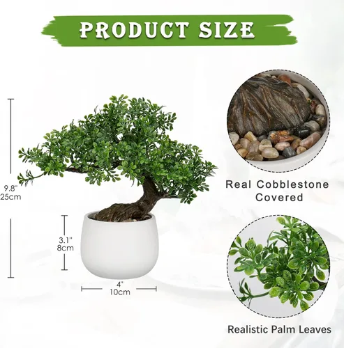 Miniatura 6 de DILATATA Árbol bonsái artificial de enebro zen, planta bonsái de 9 pulgadas de alto, árboles bonsái artificiales con maceta de cerámica blanca
