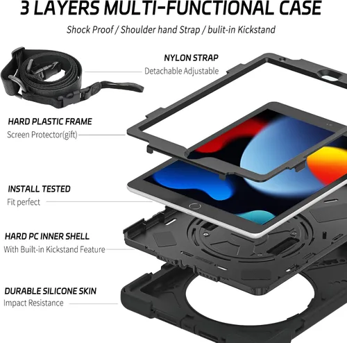 Miniatura 7 de ZenRich Funda a prueba de golpes para iPad de 9ª/8ª/7ª generación de 10.2 pulgadas 2021/2020/2019, Funda resistente de servicio pesado con soporte