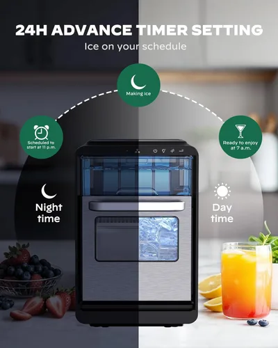 Miniatura 5 de Silonn Crescent - Máquina de hielo para encimera, fusión lenta y hielo cristalino, máquina de hielo autolimpiante con grosor de hielo ajustable