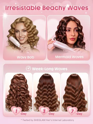 Miniatura 7 de SHEGLAM Ondulador de cabello ondulado de playa (rosa, 0.75 pulgadas)