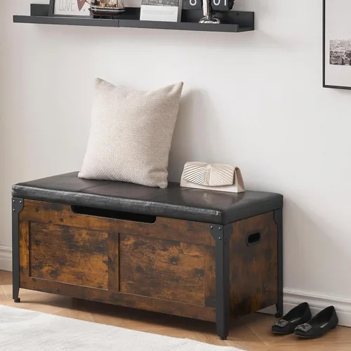 Miniatura 9 de GAOMON Baúl de almacenamiento, banco de almacenamiento de madera, banco de zapatos de estilo moderno con bisagra de seguridad para entrada