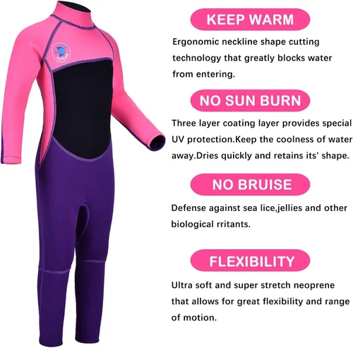 Miniatura 7 de Kids Full Wetsuit Toddler Boys Girls and Youth 2.5mm 3mm Neoprene Child Wet Suit Back Zipper Thermal Swimsuits for Diving Surfing Swimming Water