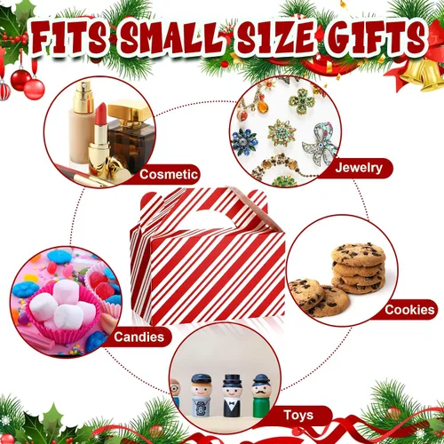 Miniatura 6 de Cholemy 50 piezas de cajas de regalo de Navidad con asa, cajas de diseño rojo y blanco, cajas de galletas y dulces de Navidad, cajas de papel