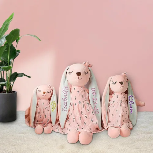 Miniatura 5 de Dyoart Conejo de Pascua personalizado con nombre, juguete de peluche bordado hecho a mano, regalo de Pascua personalizado para bebés y niñas