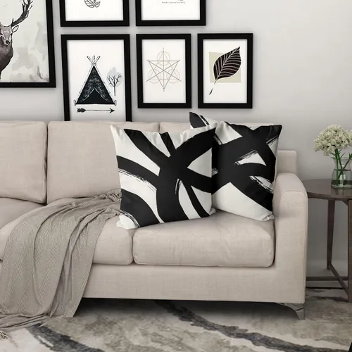 Miniatura 5 de Juego de 4 fundas de almohada abstractas de color negro y beige de 16 x 16 pulgadas, modernas fundas de cojín a rayas para sala de estar, sofá
