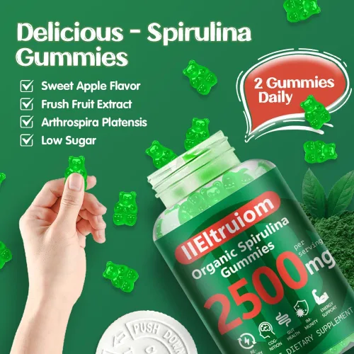 Miniatura 6 de Gomitas de Clorella de espirulina azul orgánica, 13 en 1 Super Greens & Superfoods, espirulina de 2500 mg de energía diaria mejorada con musgo