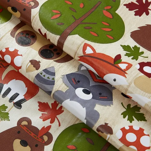 Miniatura 8 de Newbridge Woodsy - Mantel de vinilo con parte trasera de franela de otoño y Acción de Gracias, diseño de criaturas del bosque caprichosas