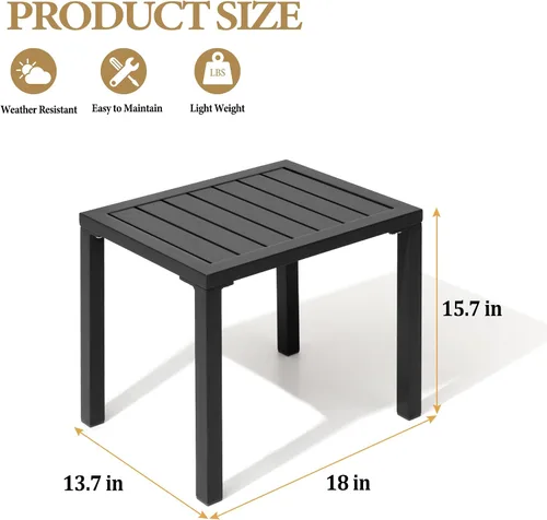 Miniatura 3 de Crestlive Products Mesa auxiliar para exteriores, mesa auxiliar rectangular de aluminio, mesa de café para patio pequeño para interiores y Negro