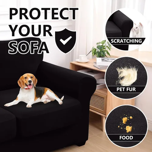 Miniatura 5 de hyha Fundas de sofá de 4 piezas para sofá de 3 cojines, fundas de sofá suaves y lavables, fundas de sofá elásticas para perros, protector de muebles