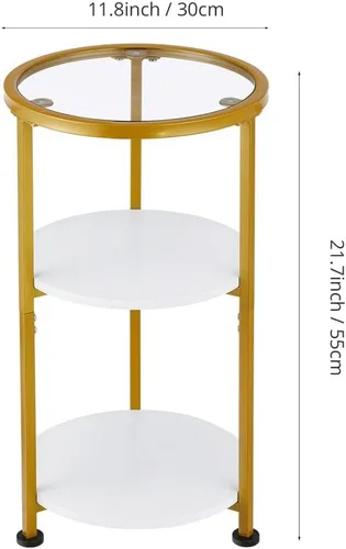 Miniatura 2 de Mesa auxiliar de cristal, mesa auxiliar redonda pequeña de vidrio templado con estantes de almacenamiento de 3 niveles para espacios pequeños, mesa