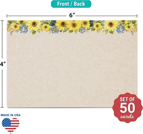 Miniatura 2 de 321Done Tarjetas de índice de girasol floral, (50) tarjetas de papel kraft de 4 x 6 pulgadas, en blanco, sin líneas, para estudiar, aprender