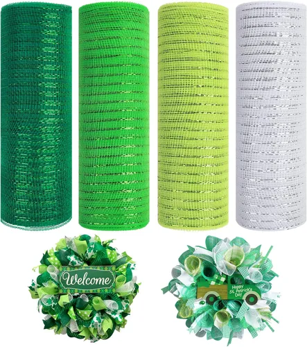 Miniatura 10 de 4 rollos de cinta de malla decorativa de otoño para suministros de fabricación de coronas, 10 pulgadas x 30 pies, cinta metálica de papel