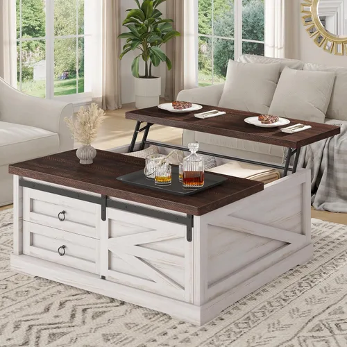 Miniatura 9 de Itaar Mesa de Centro con Tapa Elevable de 39.4 pulgadas con Almacenamiento, Mesas de Centro de Estilo Granja para Sala de Estar, Mesa de Centro