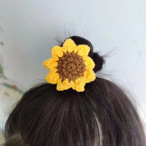 Miniatura 4 de Juego de 2 unidades de gomas para el pelo para niñas, hechas a mano de algodón, con diseño de girasol, flores amarillas elásticas, encantadores