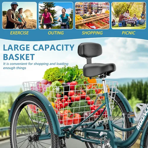 Miniatura 6 de NAIZEA Adult Tricycle, 7 Speed Three Wheel Cruiser Bike, 20/24/26 inch Adult Trikes 3 Wheel Bikes with Large Basket for Seniors, Adults, Women, Men