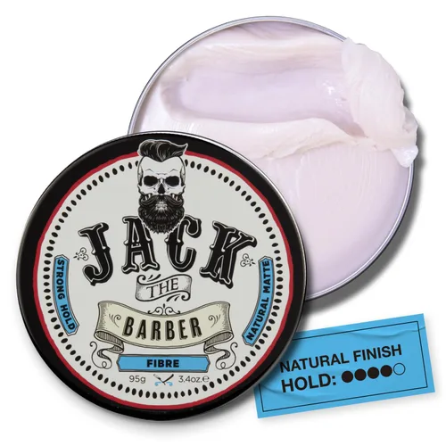Jack The Barber Fibra capilar, producto de peinado para hombre con fuerte sujeción de bajo brillo, acabado mate y textura de cabello añadida, 3.4