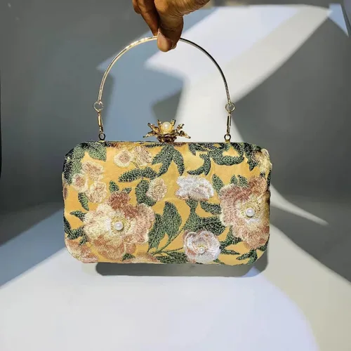 Miniatura 2 de Bolso de mano bordado vintage, bolso floral con cadena de noche con perlas, bolso de hombro pequeño para mujeres, invitados de boda
