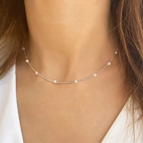 Miniatura 2 de Collar de perlas chapado en oro de 14 quilates en capas, cadena de espiga simple, para mujer, regalos de joyería
