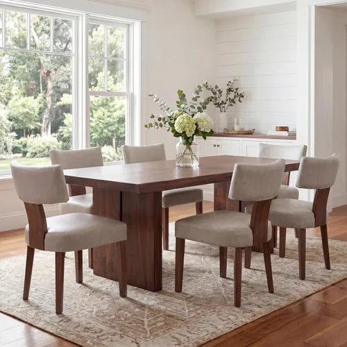 Miniatura 38 de VESCASA Juego de 2 sillas de comedor modernas de mediados de siglo, sillas de comedor tapizadas de lino con respaldo curvado ergonómico, patas