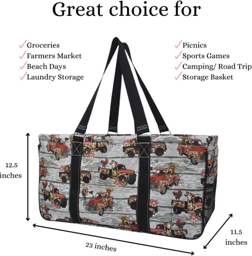 Miniatura 247 de NGIL Bolsa de comestibles reutilizable extra grande plegable de gran tamaño para comestibles, almacenamiento, picnic, playa, Estampado