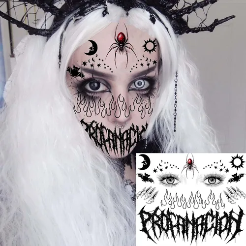 Miniatura 4 de COKTAK 4 hojas de tatuajes faciales de Halloween aterradores para mujeres, hombres y adultos, cicatrices de heridas falsas, maquillaje de bruja