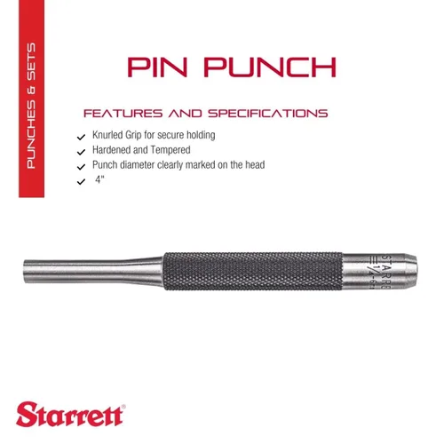 Miniatura 2 de Starrett Punzón de clavo con empuñadura moleteada para introducir o extraer pasadores en una pieza de trabajo - Acero endurecido y templado, 4
