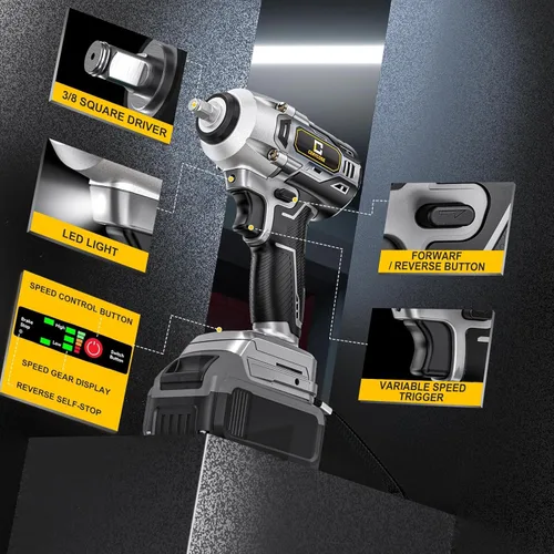 Miniatura 7 de Llave de impacto inalámbrica para batería Dewalt 250FT-LBS 3/8 pulgadas 340N.m Pistola de impacto compacta sin escobillas eléctrica incluye luz