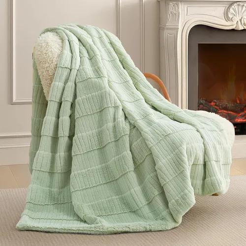 Miniatura 12 de Amélie Home - Manta de piel sintética para sofá, acogedora manta mullida de felpa suave a rayas para sofá familiar, silla, dormitorio, 55 x 70 Rayas