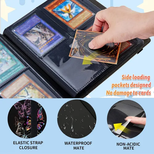 Miniatura 4 de Carpeta para tarjetas coleccionables de 4 bolsillos, 160 tarjetas, libro con banda elástica que se adapta a la mayoría de tarjetas