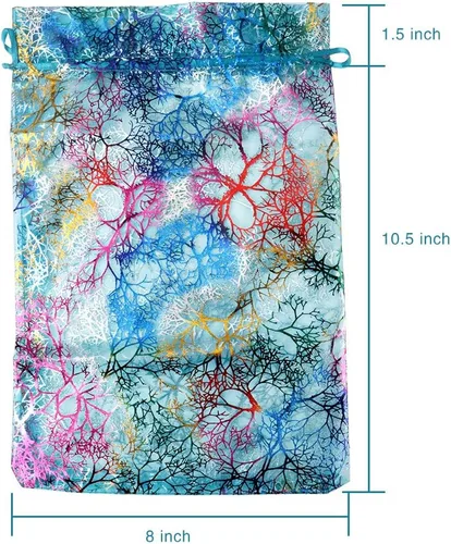 Miniatura 5 de Zwish Paquete de 50 bolsas de regalo de organza de 8 x 12 pulgadas, estilo azul coral para juguetes, dulces, chocolate, fiesta, Navidad, regalo