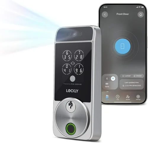 Lockly Visage Zeno Series Smart Lock, reconocimiento facial y huella dactilar, cerradura de puerta de entrada sin llave, cerrojo Wi-Fi integrado con