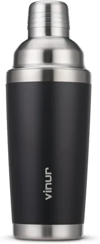 VINUR Coctelera aislada, coctelera de Martini aislada al vacío de acero inoxidable de 20 onzas con colador integrado y tapa jigger para camarero