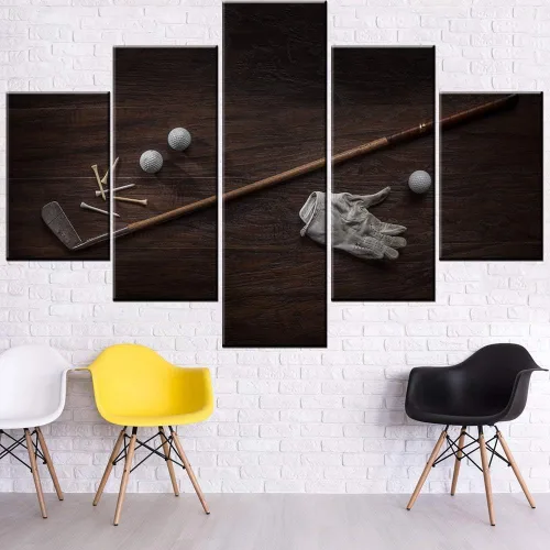 Miniatura 41 de Piezas de golf para decoración de pared, pinturas en blanco y negro, arte de pared para sala de estar, golf, deportes, obras de arte de 5 piezas