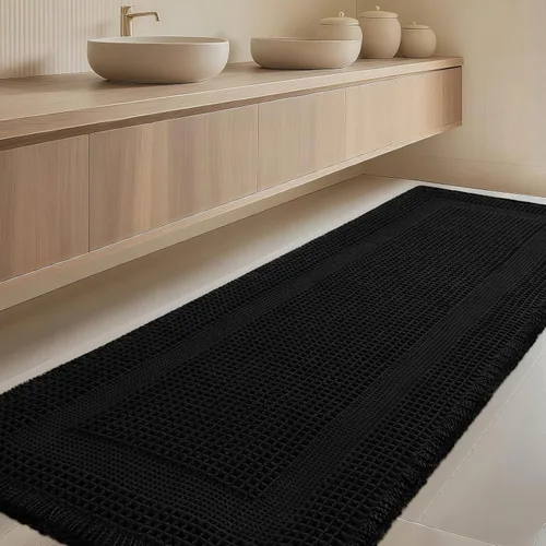 Miniatura 21 de Tapete de baño con diseño de gofre, moderno, bohemio, absorbente, antideslizante, ultrasuave, lavable a máquina, con letra de baño, dormitorio