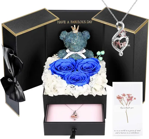 Miniatura 20 de AddWel Regalos para el Día de la Madre, para mamá de hija e hijo, para cumpleaños, rosas reales preservadas con collar de plata de ley con I Love