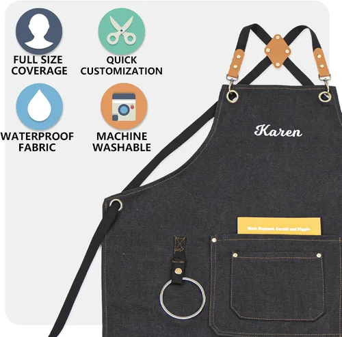 Miniatura 5 de Delantales de lona para mujeres y hombres, delantal de chef personalizado, para taller, cocina, carpintería, jardinería, camarero
